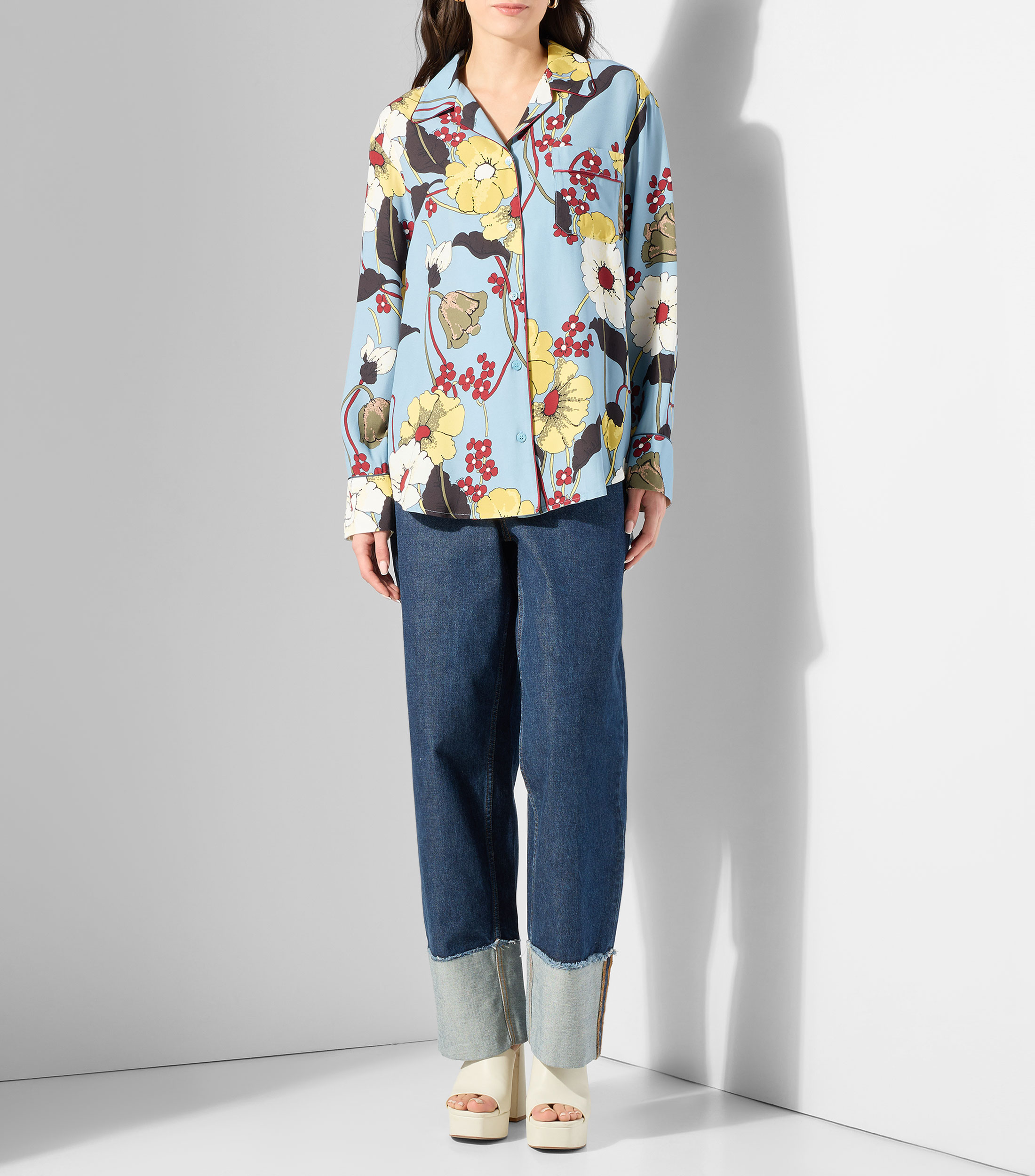 Camisa estampada manga larga Mujer